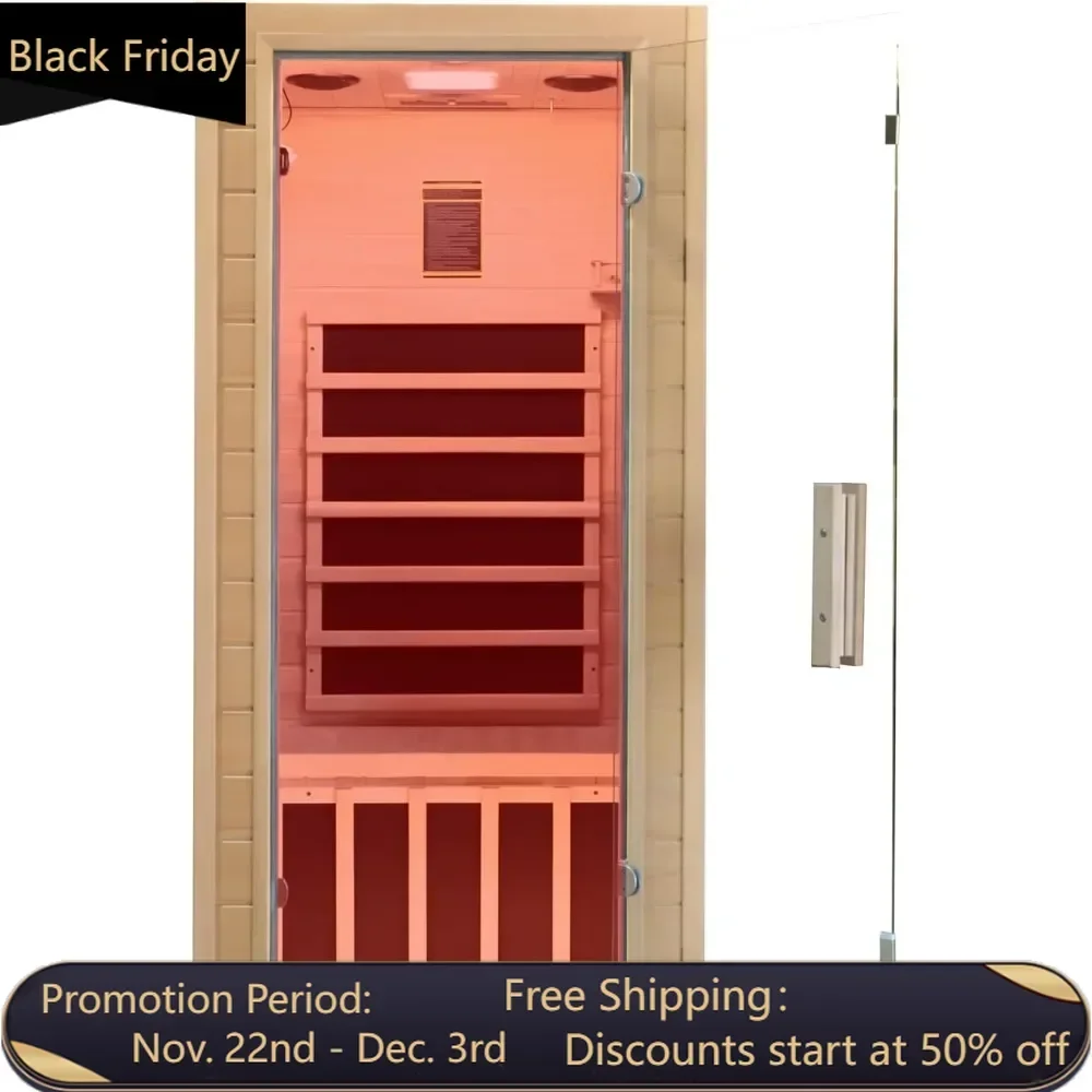 

Indoor Far Infrared Sauna Room , Low EMF 5 Heating Panels 1400W Infrared Therapy for Personal Wooden Dry Sauna with Bluetooth