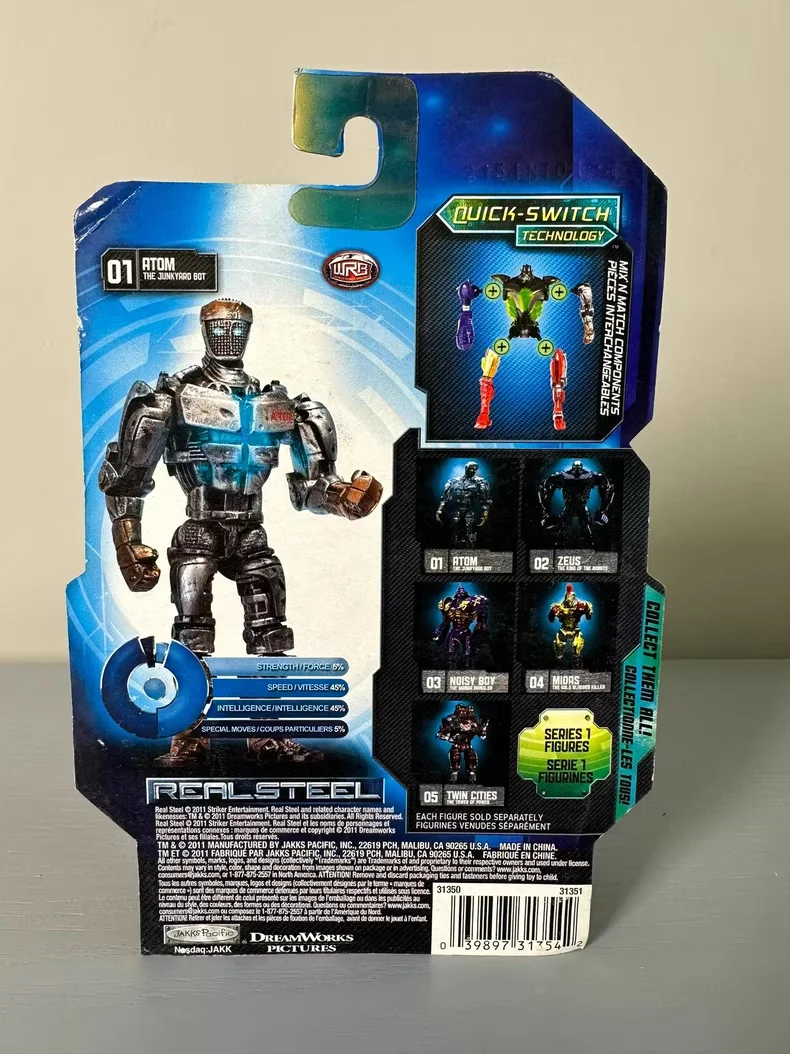 Figura de robot Atom de acero real Serie 1 Mecha de chatarra con efectos de luz azul, articulaciones articuladas, embalaje original sin abrir