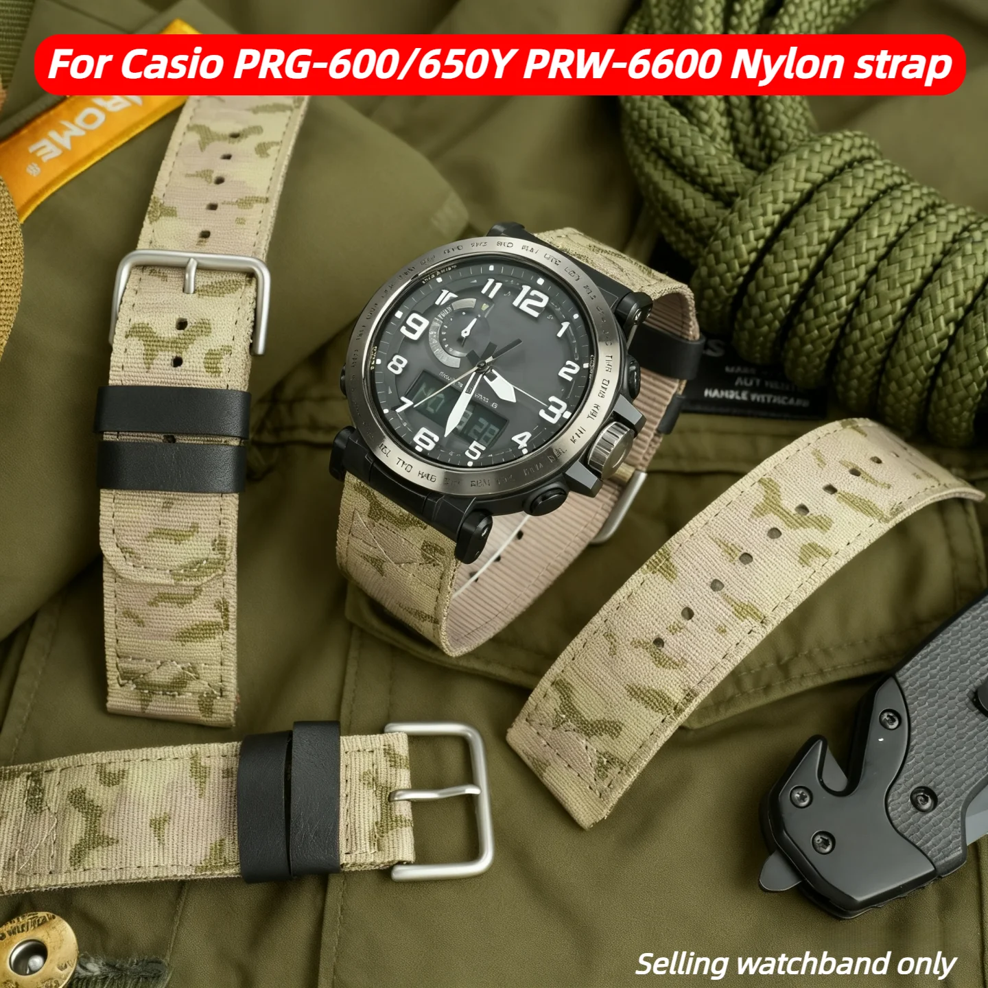 

23 24 мм камуфляжный нейлоновый ремешок для часов Casio PROTREK PRG-600/650Y/PRW-6600/70YB/30Y водонепроницаемый спортивный парусиновый ремешок для часов 23 24 мм