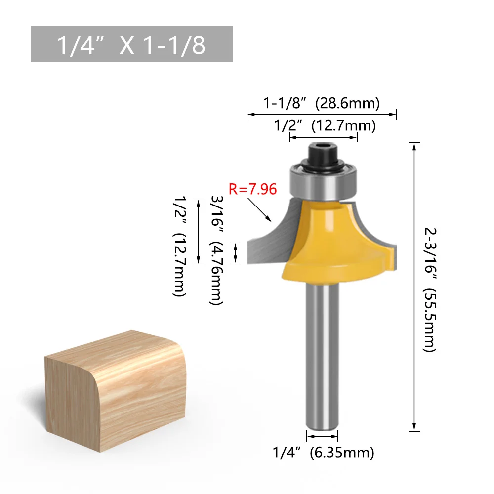 LAVIE 1 Stück 1/4" & 6 mm Schaft Rundfräser-Set, Hartmetallklinge zum Abrunden von Kanten, 8 Größen R3.2-7.96 für Holzbearbeitung – Detail 14