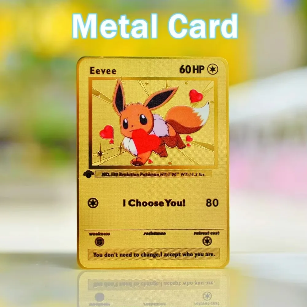 

Pokemon Card Gold Pokemon Metal Cards Love Pikachu I Choose You Charizard Vmax Mario Vstar Anime Games Playing Cards Kids Toys