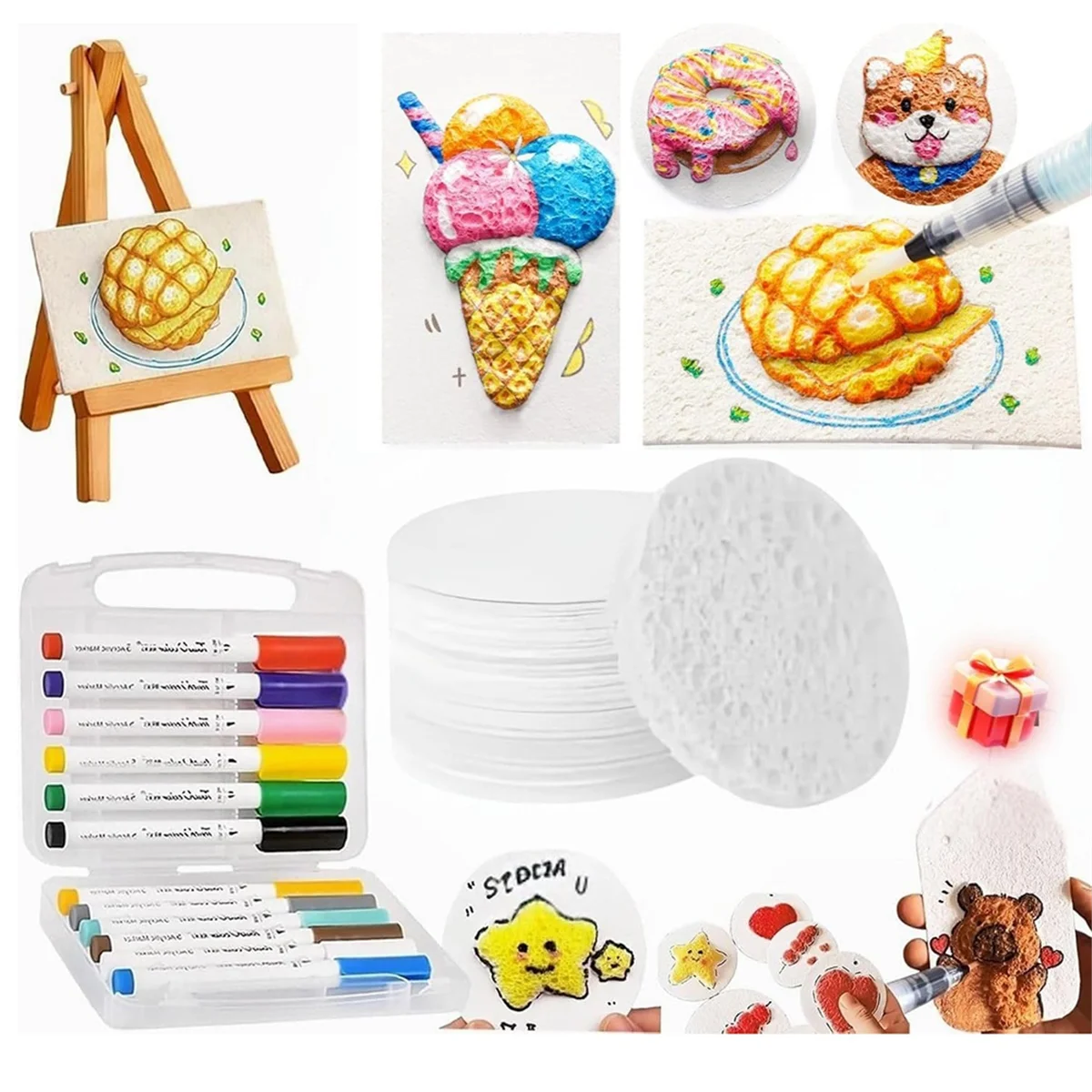 ABNJ Magic Puffy Paint,3D Drawing Magic Canvas Sponge,Puffy Popcorn Drawing Texture Painting Kit,DIY Bubble Drawing Pens view 6