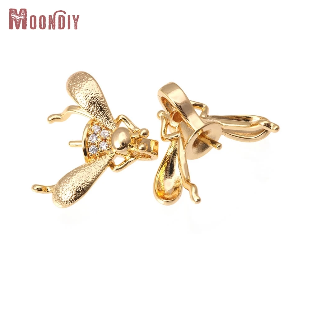 

6PCS 18K Gold Color Brass Zircon Can Fit Half Hole Beads Bee Charms Pendants High Quality Diy Necklace Earrings Jewelry Making