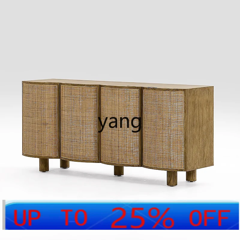 

LTT wabi sandy wind rattan solid wood dining side cabinet modern simple living room locker