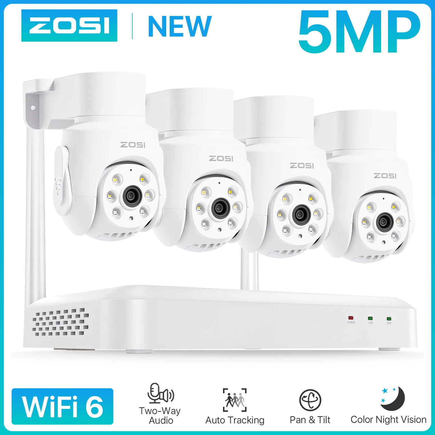ZOSI 8CH 3K Wi-Fi 6 CCTV Sistema di telecamere IP di sicurezza 8 canali 4K WiFi NVR 5MP Tracciamento automatico Pan Tilt Kit telecamera di sorveglianza WiFi