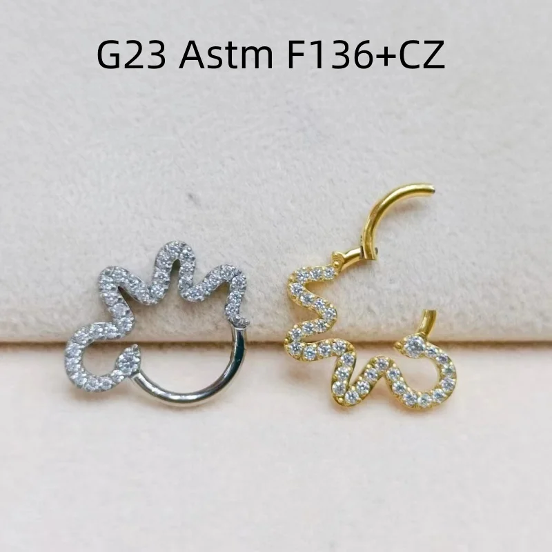 

1pcs G23 F136 Titanium CZ Nose Hoop Septum Clicker Ring Earring Ear Tragus Helix Diath Cartilage 16Gx8mm Body Piercing