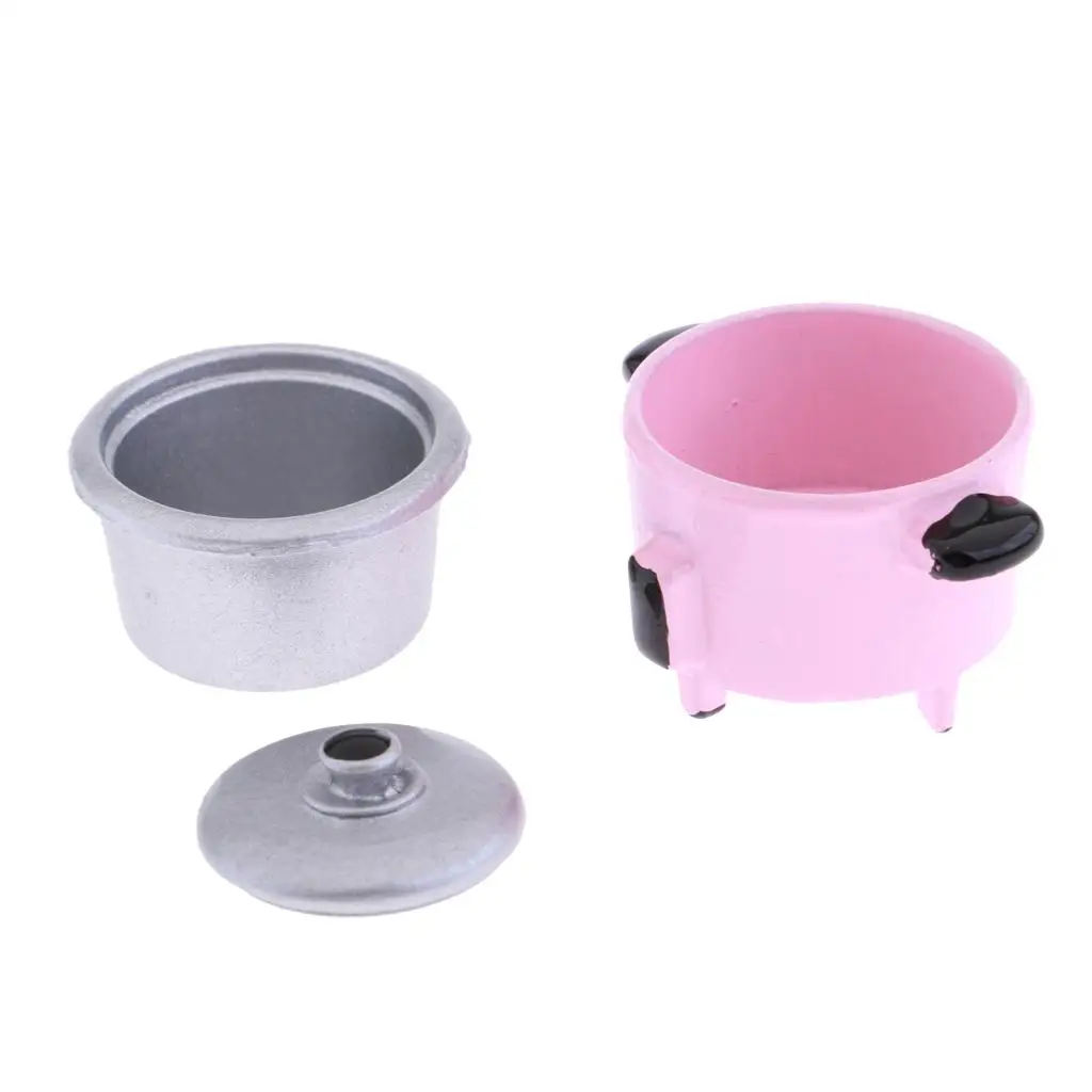 Dollhouse Miniature Kitchen Accessories Metal Electric Rice Cooker Pink for 1 12 Scale Dollhouse Decoration