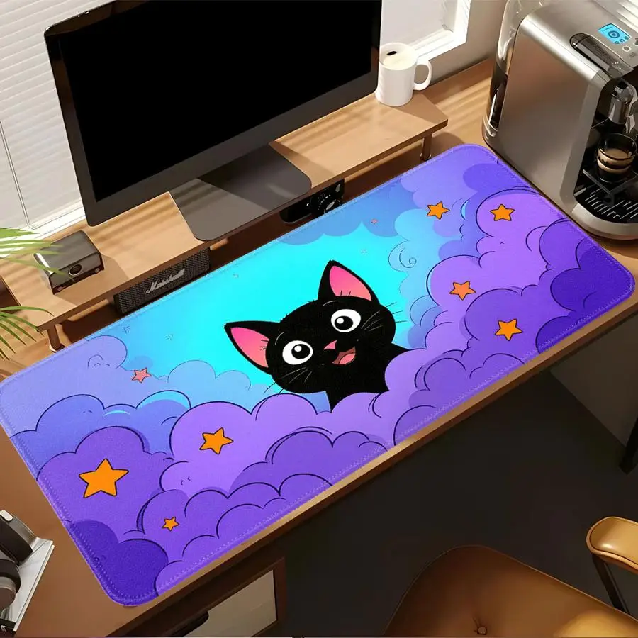 Anti slip Mouse Pad Desk accessories office Pad Keyboard Mouse Pad Game Console Pad Computer Laptop Pad Cat Purple Clouds Stars