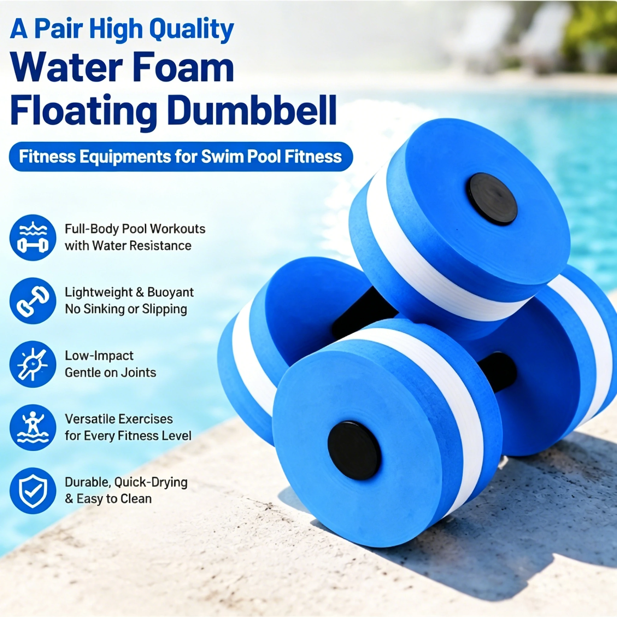 A Pair High Quality Water Foam Floating Dumbbell Fitness Equipments Foam Aqua Dumbbells for Swim Pool Fitness Dumbbell