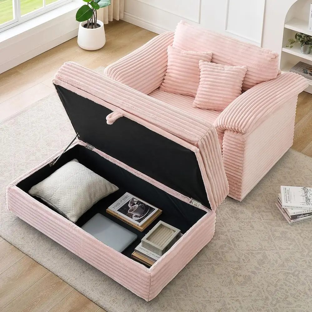 47'' BonelLounge Chair Soa with Storage Ottoman,ern Corduroy Cloud Couch with Wrapped Armchair&USB Ports,Deep Seat Single Sleepe