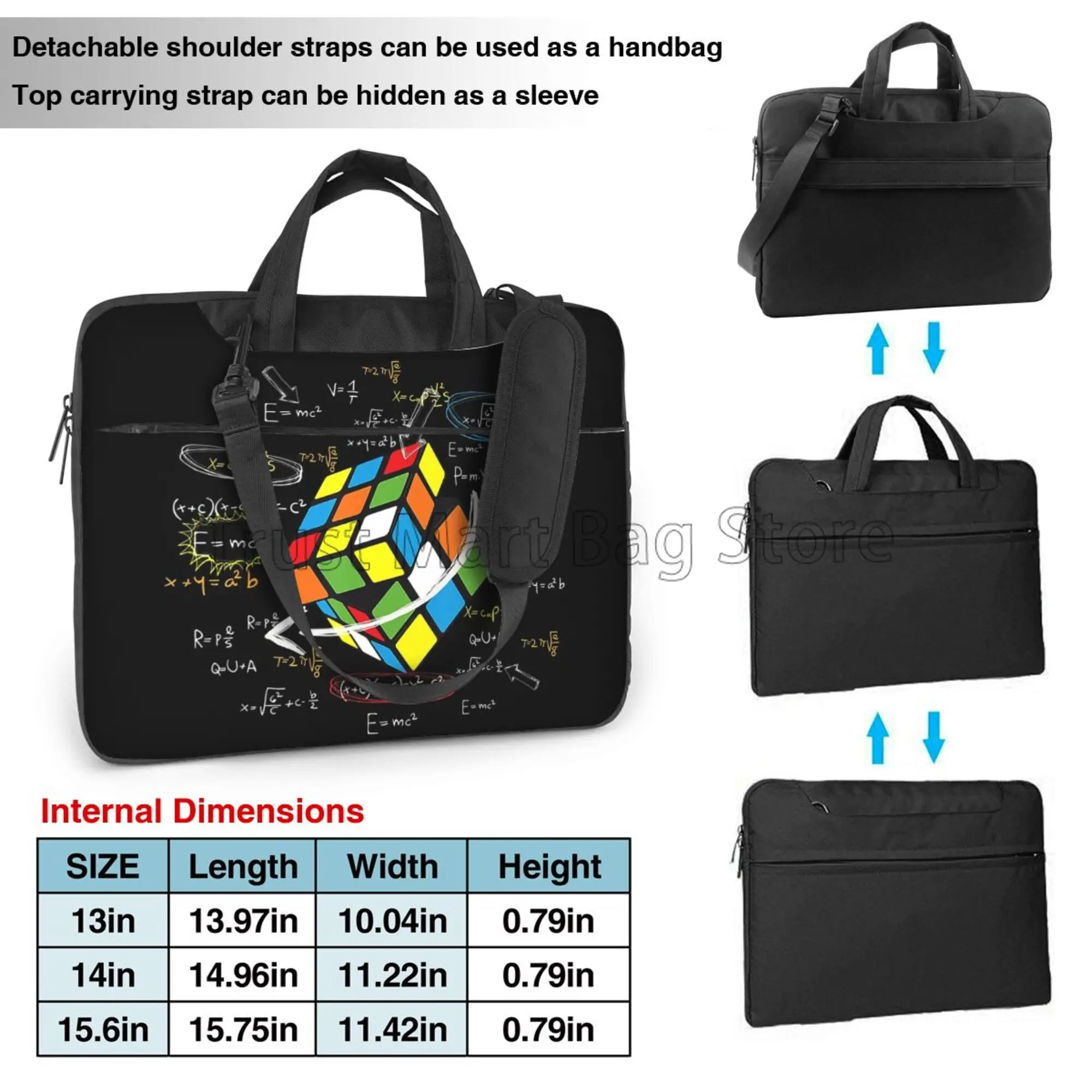 Math Rubiks Rubix Cube Caps Laptop Case Bag Carrying Case Notebook Computer PC Cover Pouch with Handle Fits 13/14/15.6 Inch