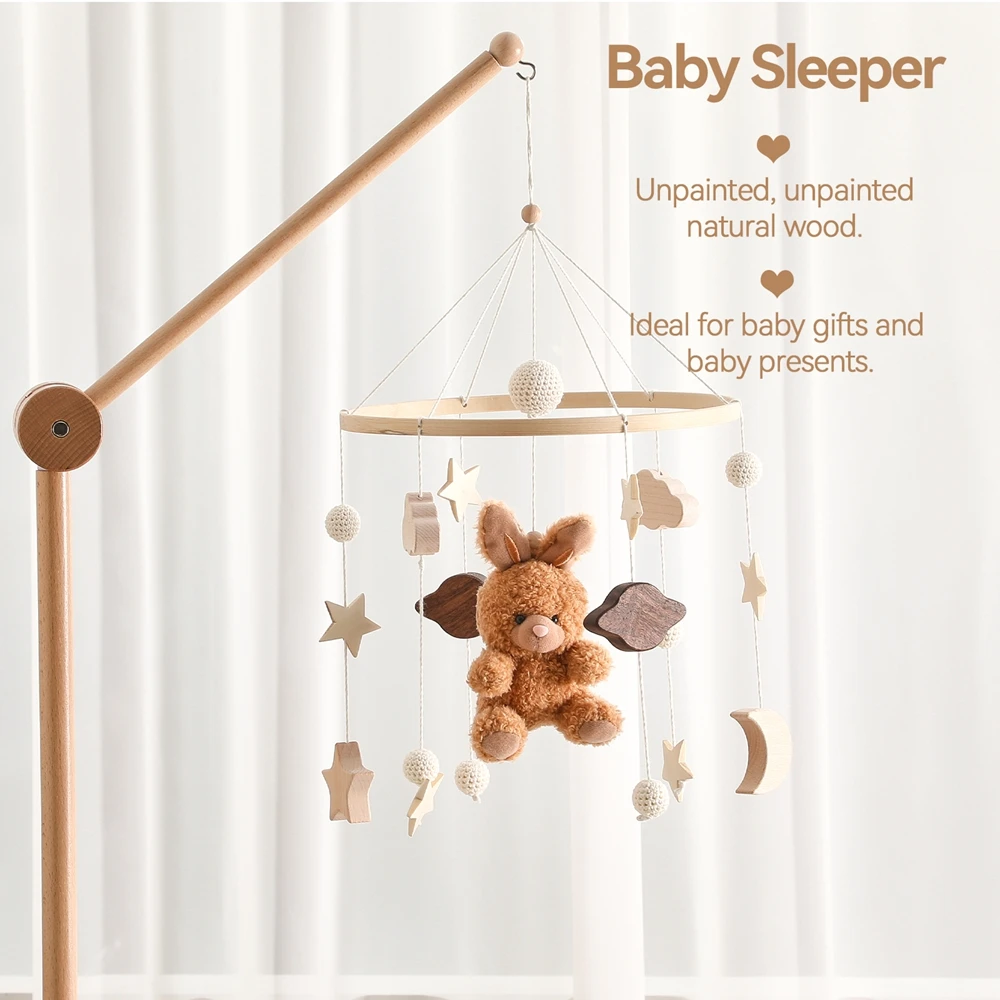 Baby Crib Mobile Rattle Toy 0-12Months Infant Soft Felt Cartoon Bear Toys Newborn Music Box Crib Mobile Bracket Bracket Kid Gift