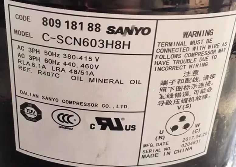 Sanyo Scroll Compressor C-SC603H8H C-SCN603H8H 8hp HVAC Refrigeration Compressor Air Cooled Chiller Compressor