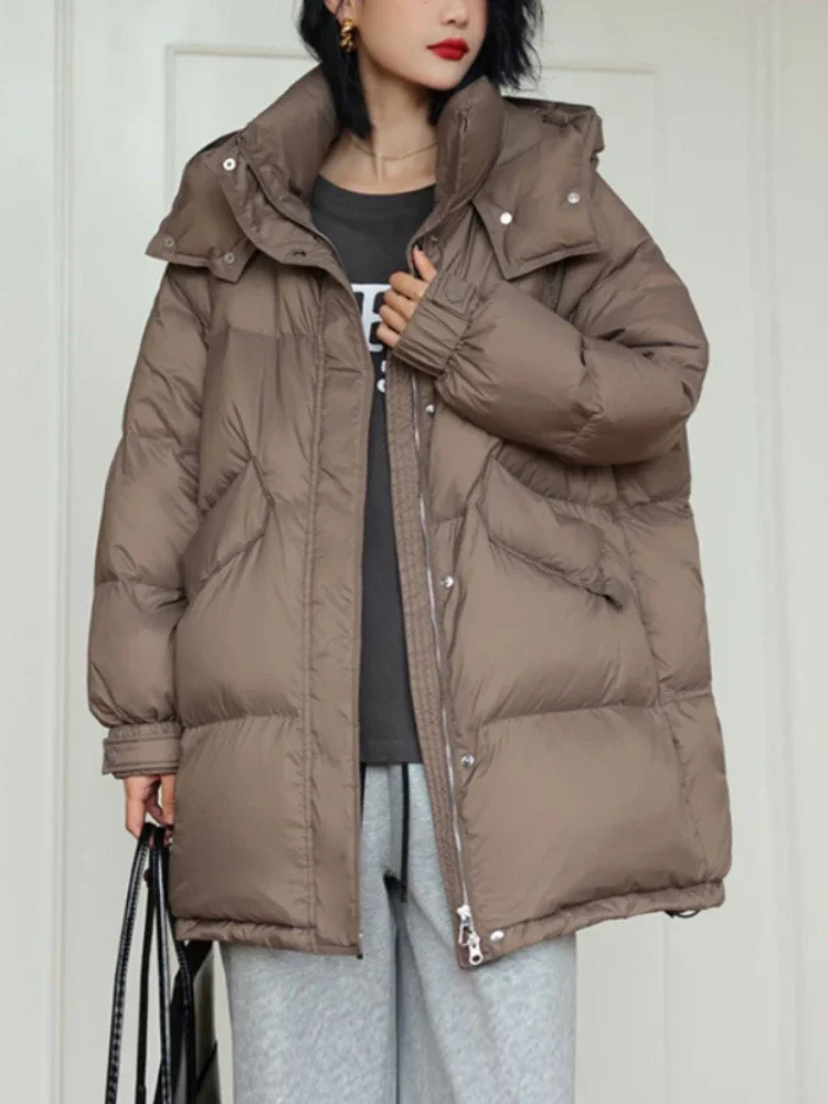 Women\'s Down Jacket Hooded Medium-length Jacket 2024 Winter Thick Section Korean Fashion Warm Casual Coats Down Fill Parkas