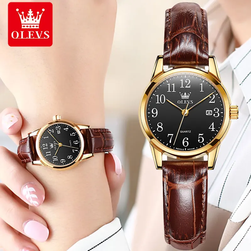 OLEVS 5566 Classic Brand Quartz Women\'s Watch Luxury Business Waterproof Leather Strap Elegant Dating Women\'s Clock Reloj Mujer