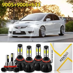 Fit For Honda Civic 2007-2015 LED Headlight High/ Low Beam+Fog Bulbs Combo 9005 9006 H11 500% Brighter 6000K White civic 8th Gen