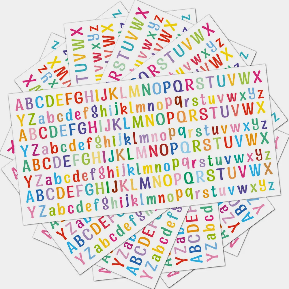Waterproof English Letter Stickers Pack – 10 Sheets Vibrant Alphabet Decals for Laptop, Water Bottle, DIY Scrapbooking