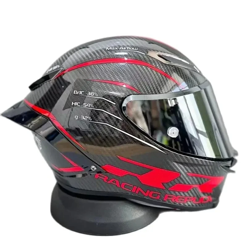 

Carbon Fiber Material Double RR Helmet Motocross Big Spoiler Helmet Riding Full Face Motorcycle Helmet Casque DOT Approved