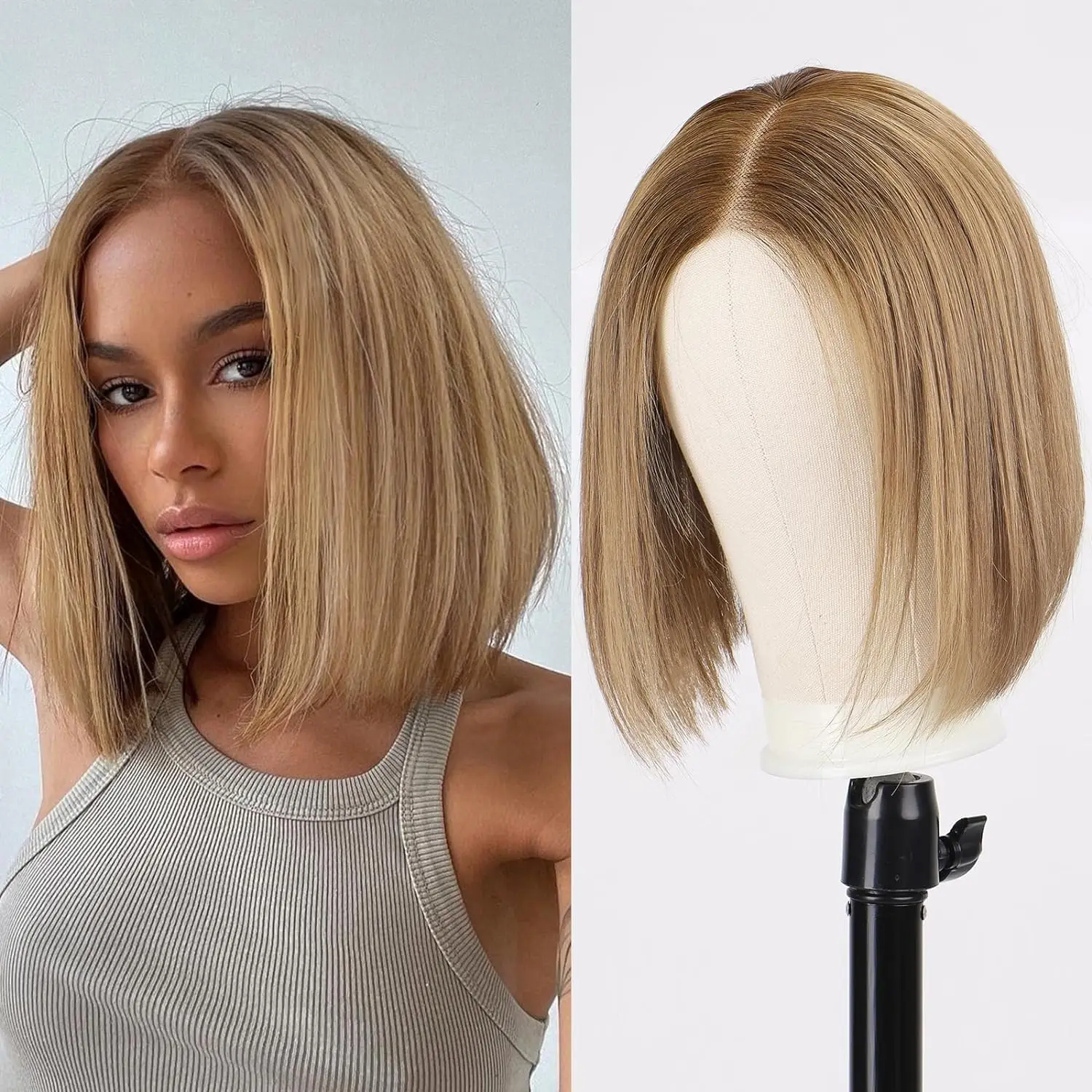 Remy Human Hair Lace Front Wigs Brown Short Straight Bob Human Hair Wig for Black Women Natural HD Transparent Lace Frontal Wig