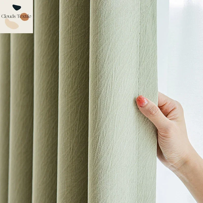

Chenille Green Color Blackout Curtains for Living Dining Room Bedroom Cashmere Modern Window Balcony Curtains Customize