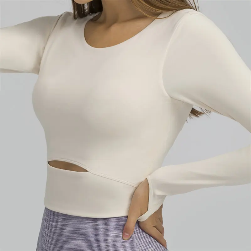 Nepoagym WIND Women Long Sleeve Cropped Top with Padded Bra Soft Yoga Top Comfortable Gym Workout Shirts