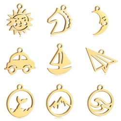 5pcs/Lot Lovely Sun Moon＆Mountain＆Sea＆Sailboat＆Car＆Fish Tail Charms For Jewelry Making Supplies DIY Necklace Earrings Bracelet