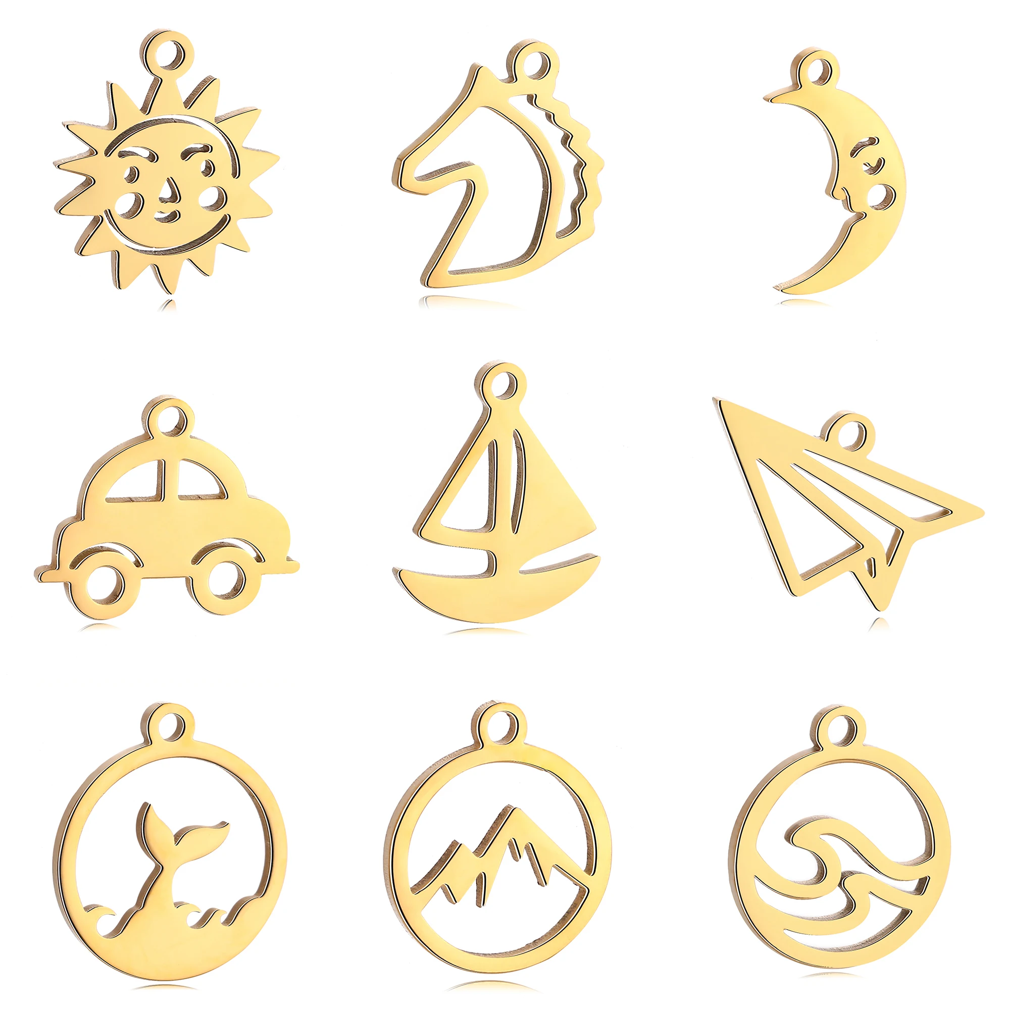 5pcs/Lot Lovely Sun Moon＆Mountain＆Sea＆Sailboat＆Car＆Fish Tail Charms For Jewelry Making Supplies DIY Necklace Earrings Bracelet