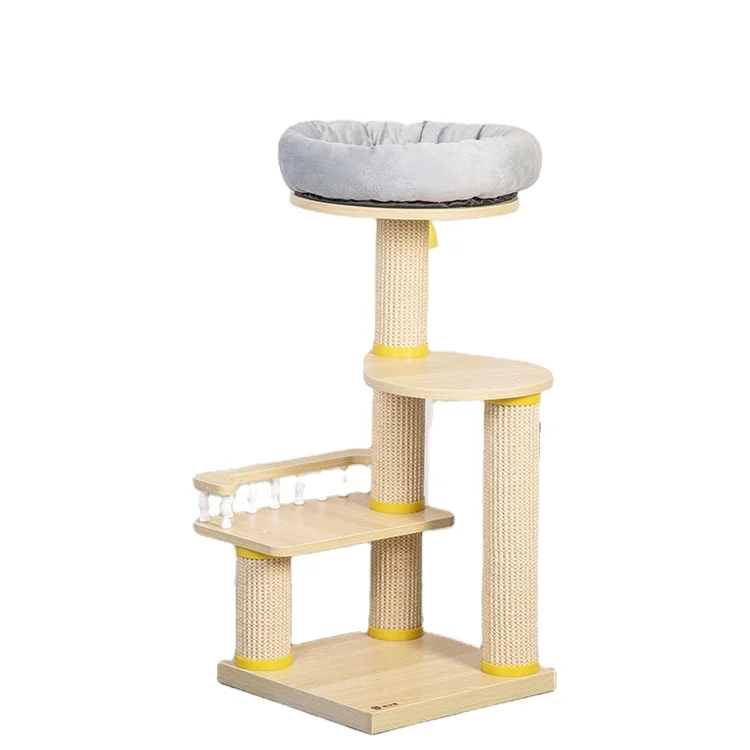 Long Lasting Solid Wood Cat Condo Tree, Climbing Table Tower, Luxury Scratcher Post, Home