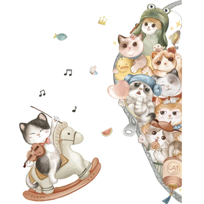 

Cartoon Cat Wall Sticker Shop Window Glass Layout Electrostatic Animal Background Sticker Moisture-proof Anti Fouling Removable