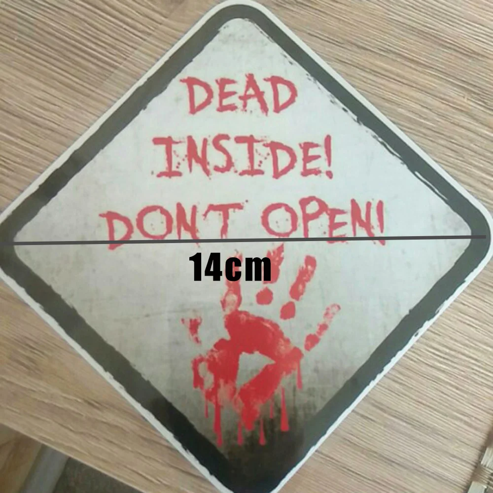 DEAD INSIDE DONT OPEN Outdoor Sticker Walking ZOMBIE Reflective 14*14cm Hand Print Art Decal Vehicle Bloody Car