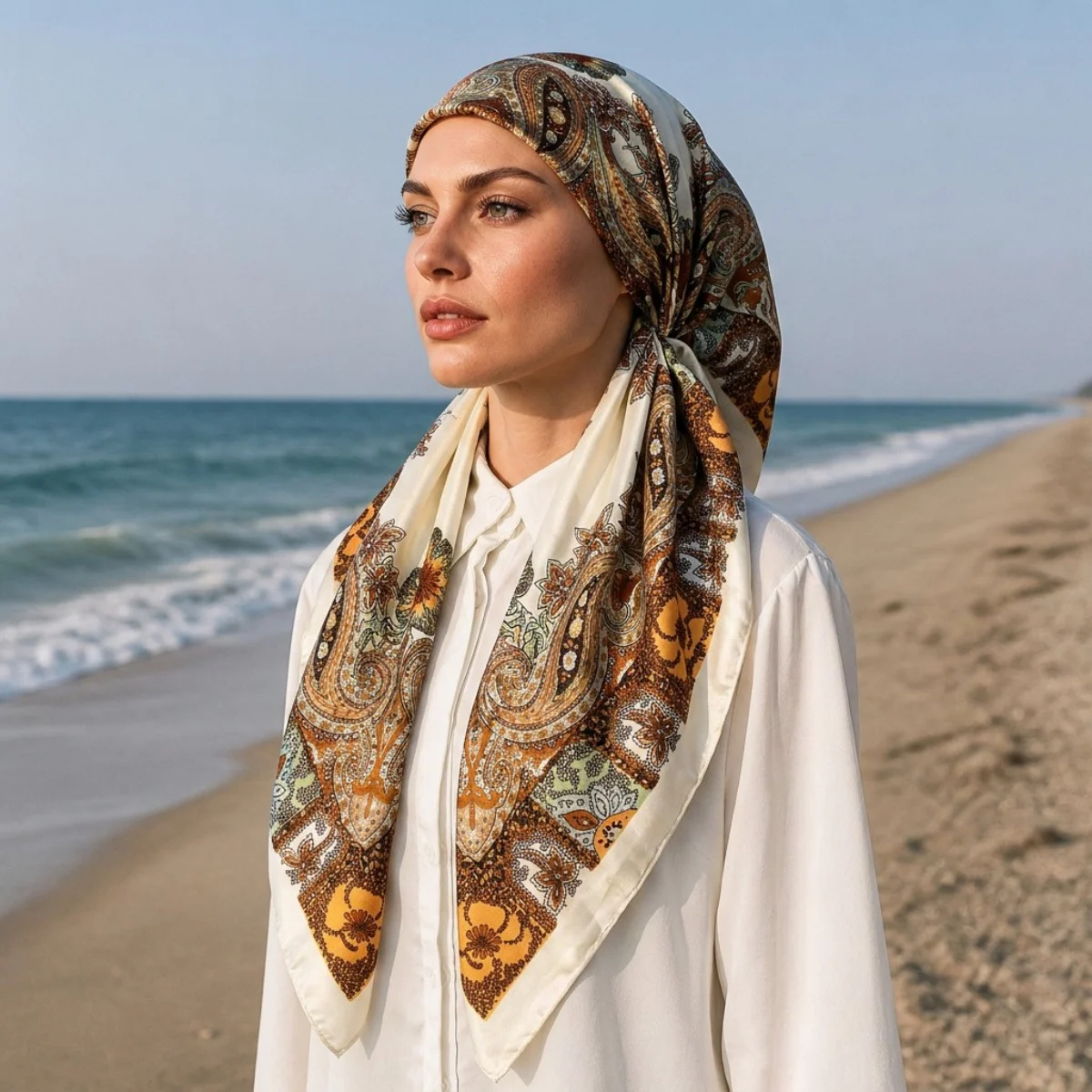 Vintage Paisley Pattern Pre Tied Satin Hijab Cap Shiny Polyester Instant Head Wrap Ladies Muslim Turban Casual Daily Scarf