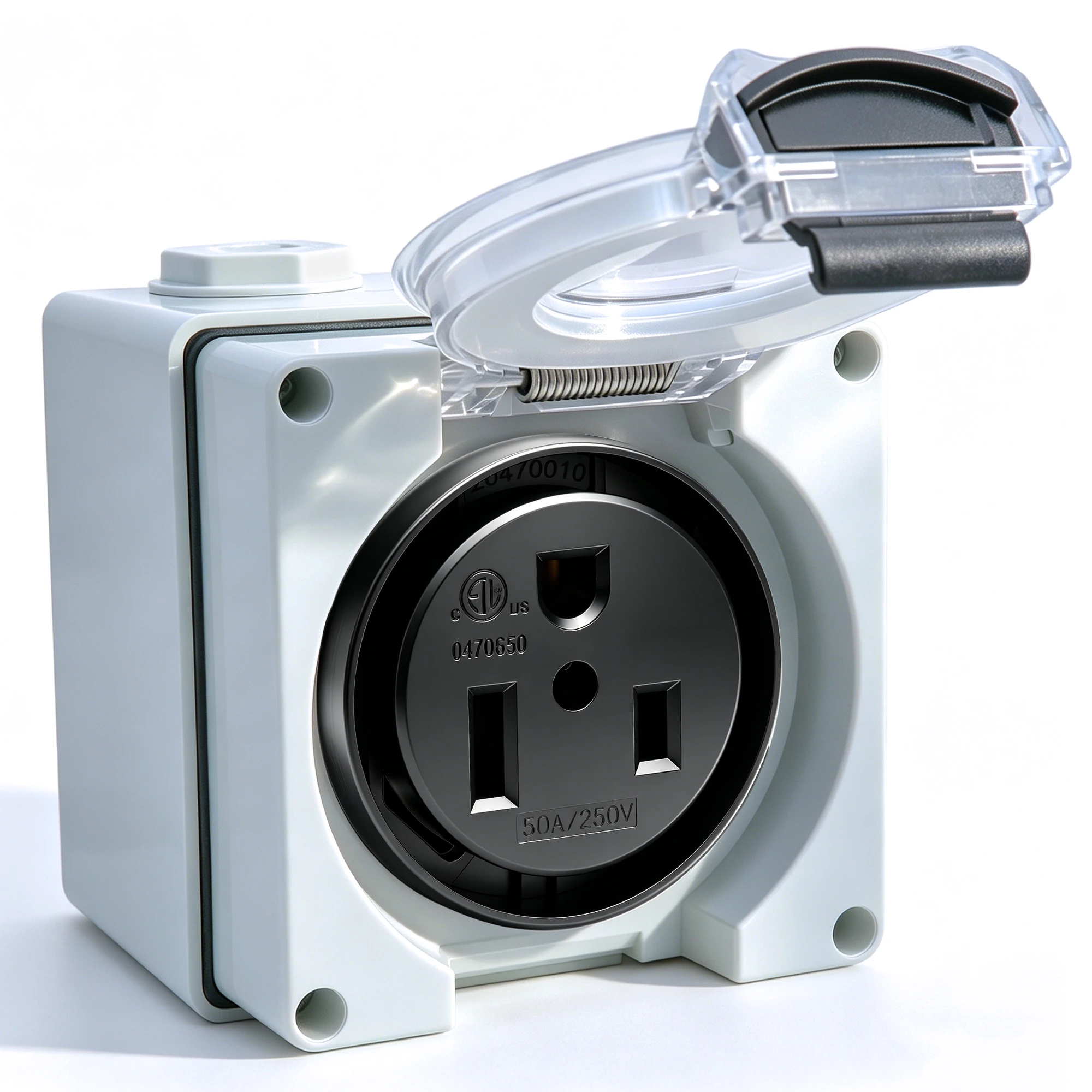 

50 Amp Power Outlet Box NEMA 6-50R Receptacle with Lockable Cover Weatherproof ETL Listed Flush Mount Industrial Receptacle