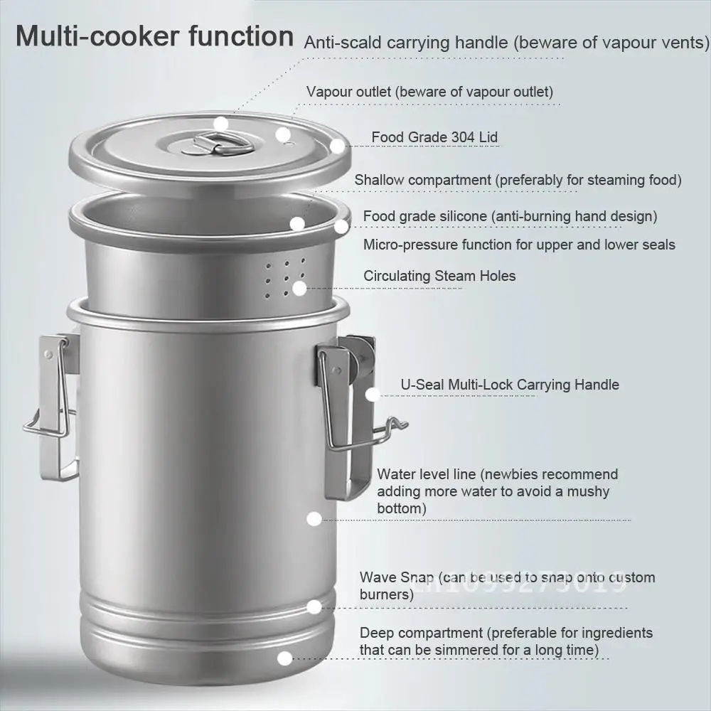 

Camping Hiking Rice Outdoor Cooker Portable Picnic Pot Stainless Cookware Multifunctional Steel Accessory Travel Cooking