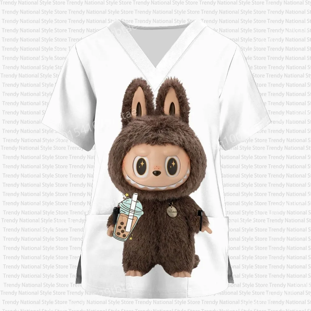 

T-shirt Pocket Women's T-shirts Nurse Uniform Labubu High-quality Short Sleeve Tee Doctor Female Clothing Sports Woman Uniforms