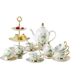 Bone China Coffee Set Flower Design British Porcelain Tea Set Ceramic Pot Creamer Sugar Bowl Teatime Teapot Coffee Cup Mug