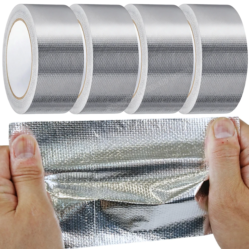 Aluminum Foil Glass Fiber Cloth Tape Pipe Duct Insulation Tape Heat Reflective Manifold Downpipe Bandage Silver Adhesive Tapes