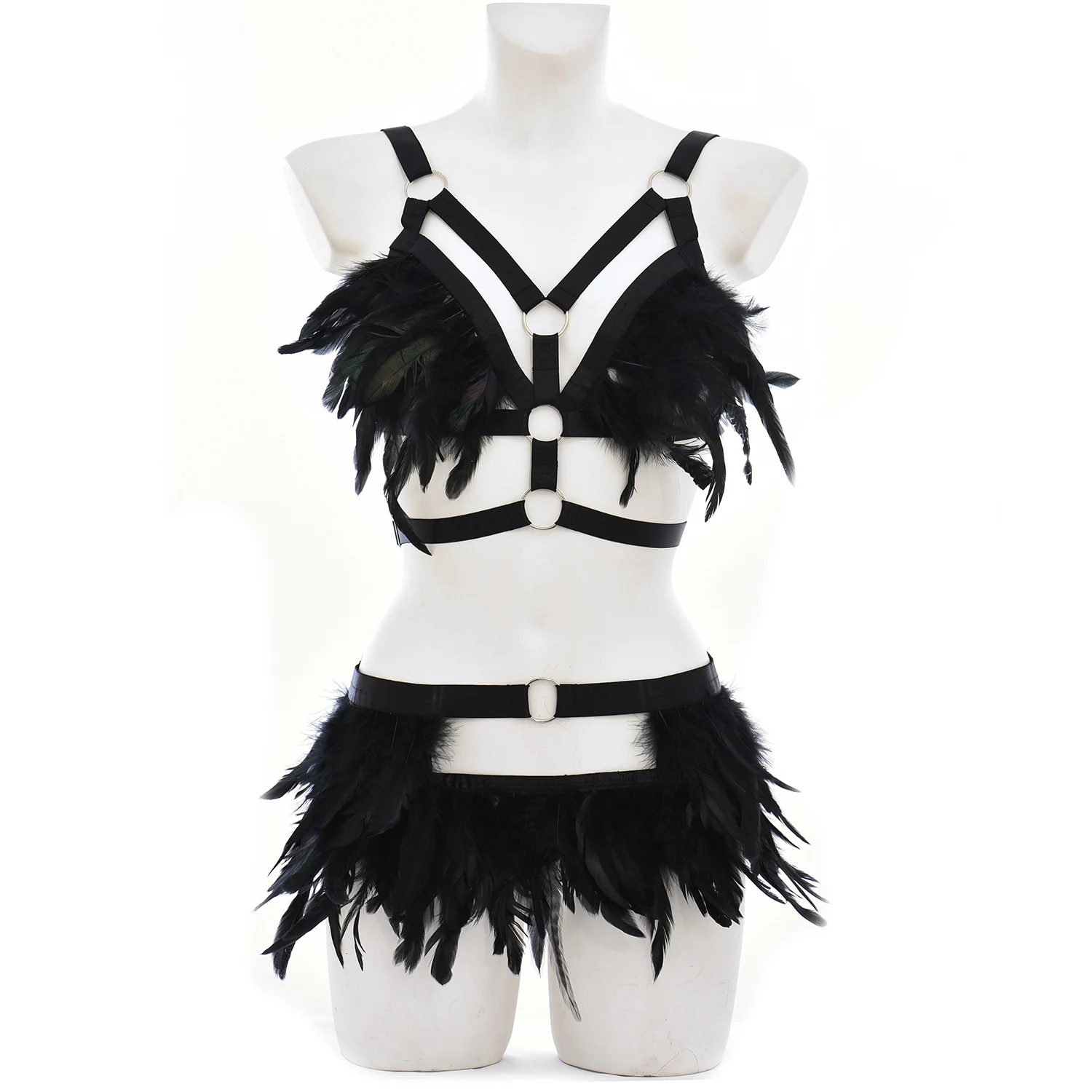 

Epaulette Vest Festival Feathers Harness Set Costume Burning man Shoulder wings Harness Bra Unisex Top Halter Dance Rave