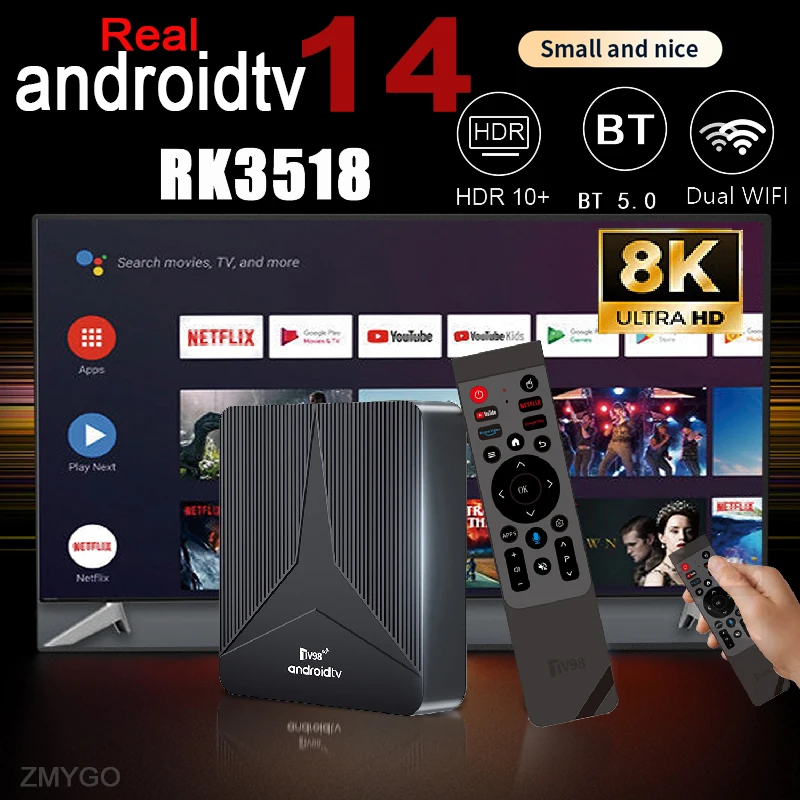 TV Box 4K Android 14 Real RK3518 Quad Core 8K HDR10 Dual 5G wifi bt5 Voice Remote New 2025 Androidtv Media Player Set Top Box