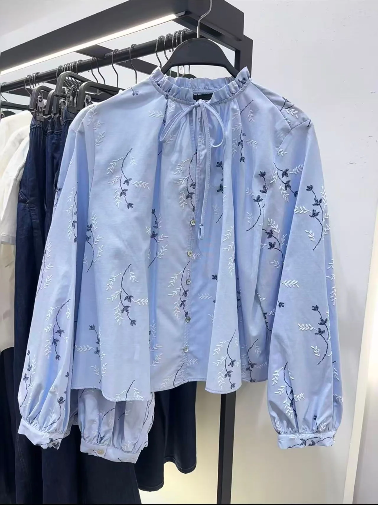 

Sweet Sle Women's Long Sve round Ne Pred Glue Embroidered Print irt Top Spring Summer New Arrival Cotton Breathable