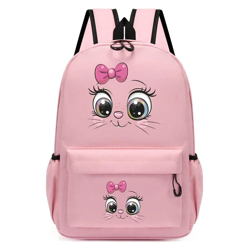 Mochila escolar do jardim de infância para meninos e meninas, Face de uma mochila fofa do gatinho dos desenhos animados, Kids Satchels, Bookbag