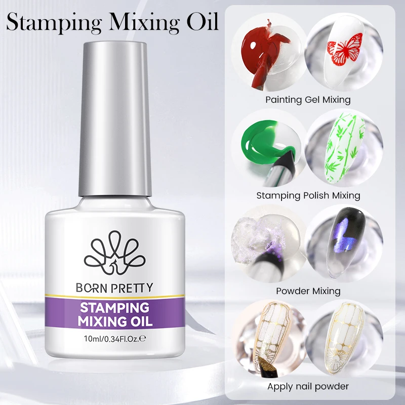 BORN PRETTY 10ml Stamping-Mischöl zum Mischen mit Malgel, Stamping-Lack, Auroras Nagelpulver, Maniküre-Nagelstempelwerkzeuge – Detail 1