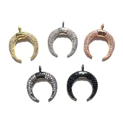 5pcs Bling Zirconia Paved Moon Charm for Women Bracelet Necklace Making Trend Pendant Handmade Craft Jewelry Accessory Wholesale