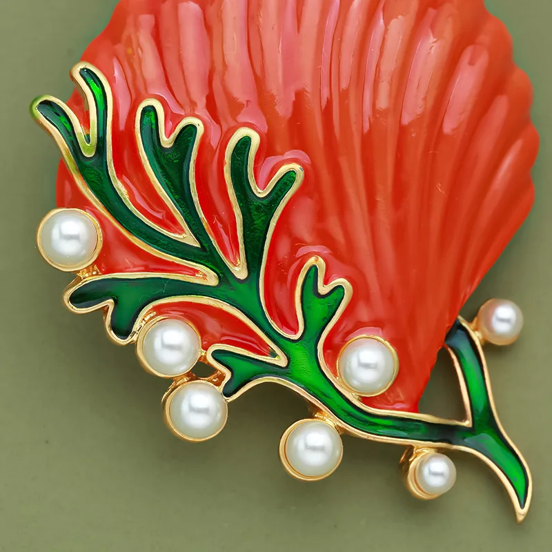Drip-glazed Shell Pearl High-end Delicate Enamel Personality Vintage Brooch Delicate Pin Jewelry Clothing Accessories for Women