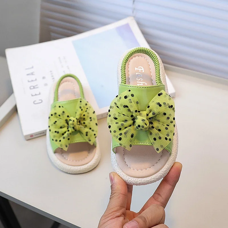 สาวฤดูร้อนรองเท้าแตะเปิดนิ้วเท้าเด็ก Causal Beach รองเท้าแตะ Bowknot Polka Dot Design เด็กแฟชั่นเจ้าหญิงแบนรองเท้าแตะนุ่ม