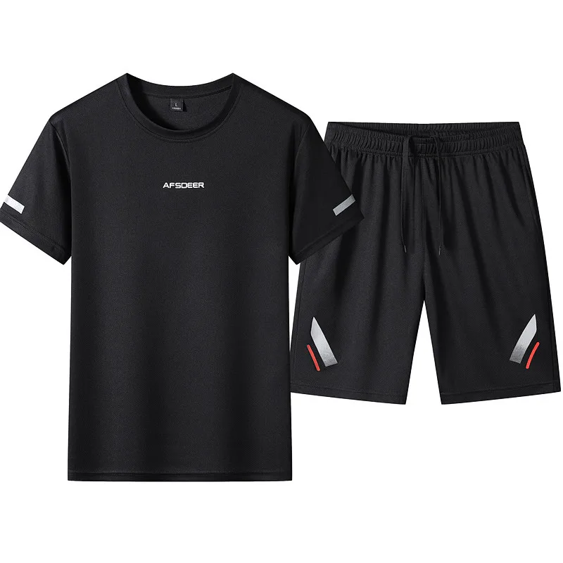 

2024 Summer New Fashion Solid Color Quick Drying Sportset Men's Casual Relaxed Comfortable Breathable Large Size Two-Piece Set