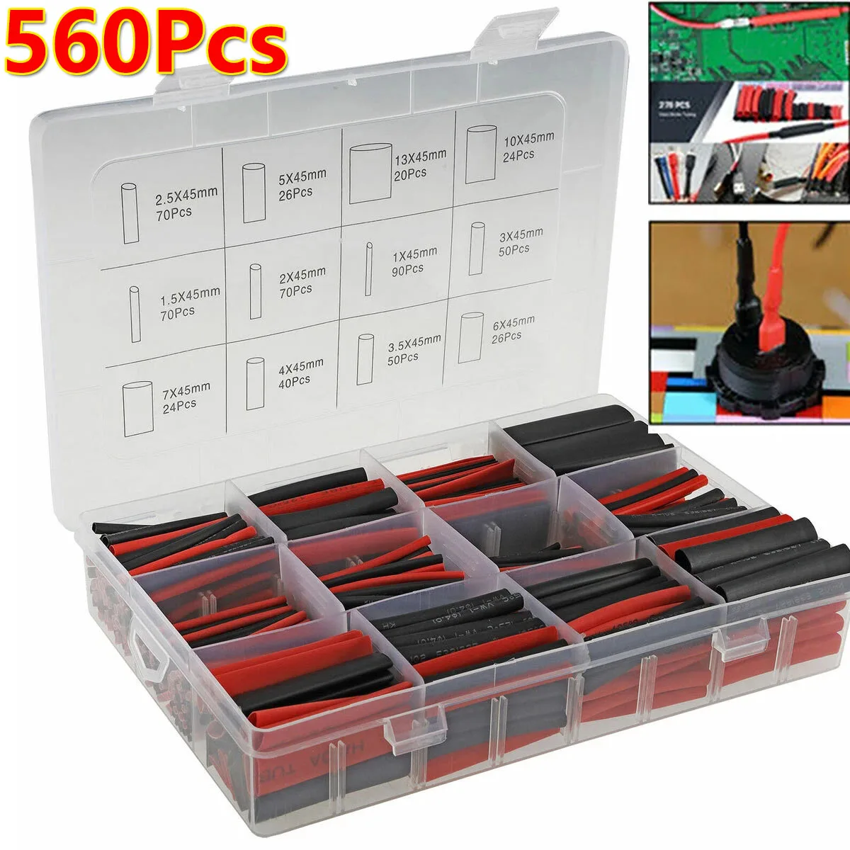 560Pcs Heat Shrink Tubing Insulation Shrinkable Tubes Assortment Electronic Polyolefin Wire Cable Sleeve Kit Insulating Tube DIY