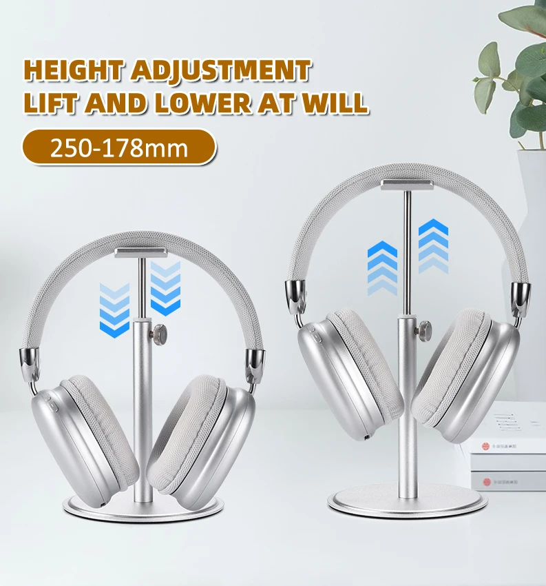 Aluminum Alloy Height Adjustable Headphone Stand, Multifunctional Accessories Hanging Rack Stand for Home Office Cafe Hotel