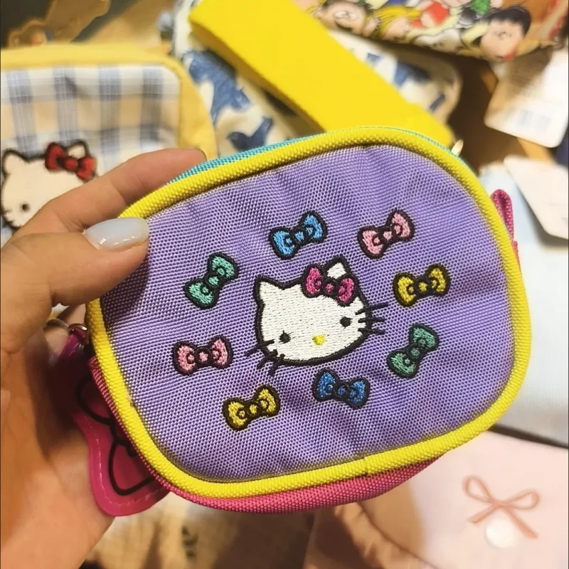 

Kawaii Sanrio Hello Kitty Wallet Cute Embroidery Series Cartoon Anime Earphone Bag Small Pendant Anime Girl Holiday Gift