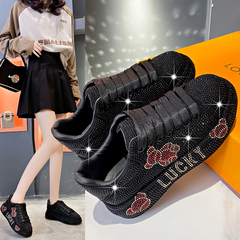 Luxury Women's Sneakers with Sparkles Shoes Woman Shoe Luxury Platform Woman-shoes Trainers Rhinestone Fashion Heels Casual Shoe