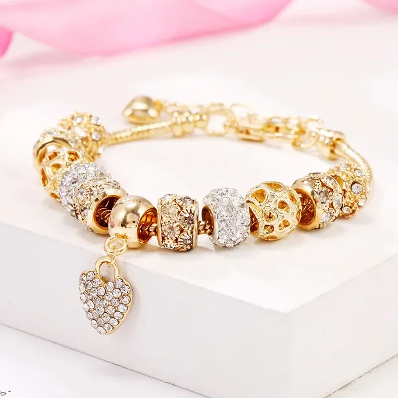 

Gift for Women Big Hole Bead Bracelet Golden DIY Alloy Bracelet Ornament Original Jewelry Designs